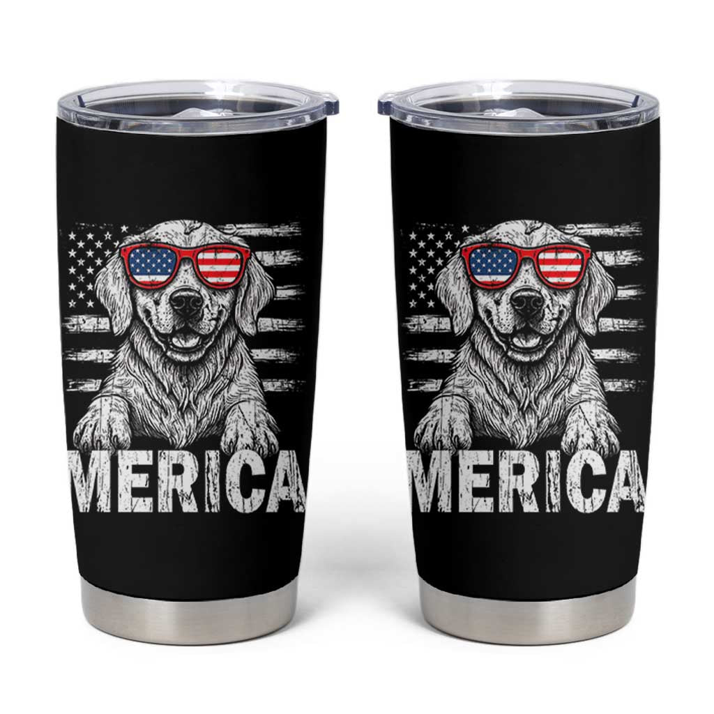 Merica Golden Retriever Tumbler Cup Patriotic Dog US Flag 4th Of July - Wonder Print Shop