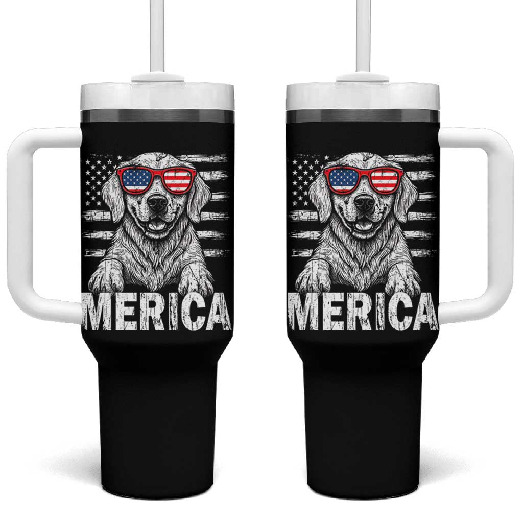 Merica Golden Retriever Tumbler With Handle Patriotic Dog US Flag 4th Of July - Wonder Print Shop
