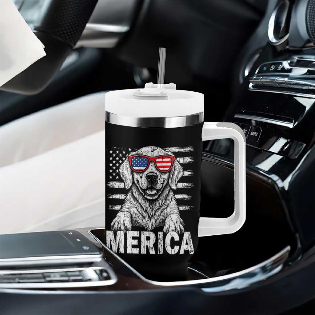 Merica Golden Retriever Tumbler With Handle Patriotic Dog US Flag 4th Of July - Wonder Print Shop