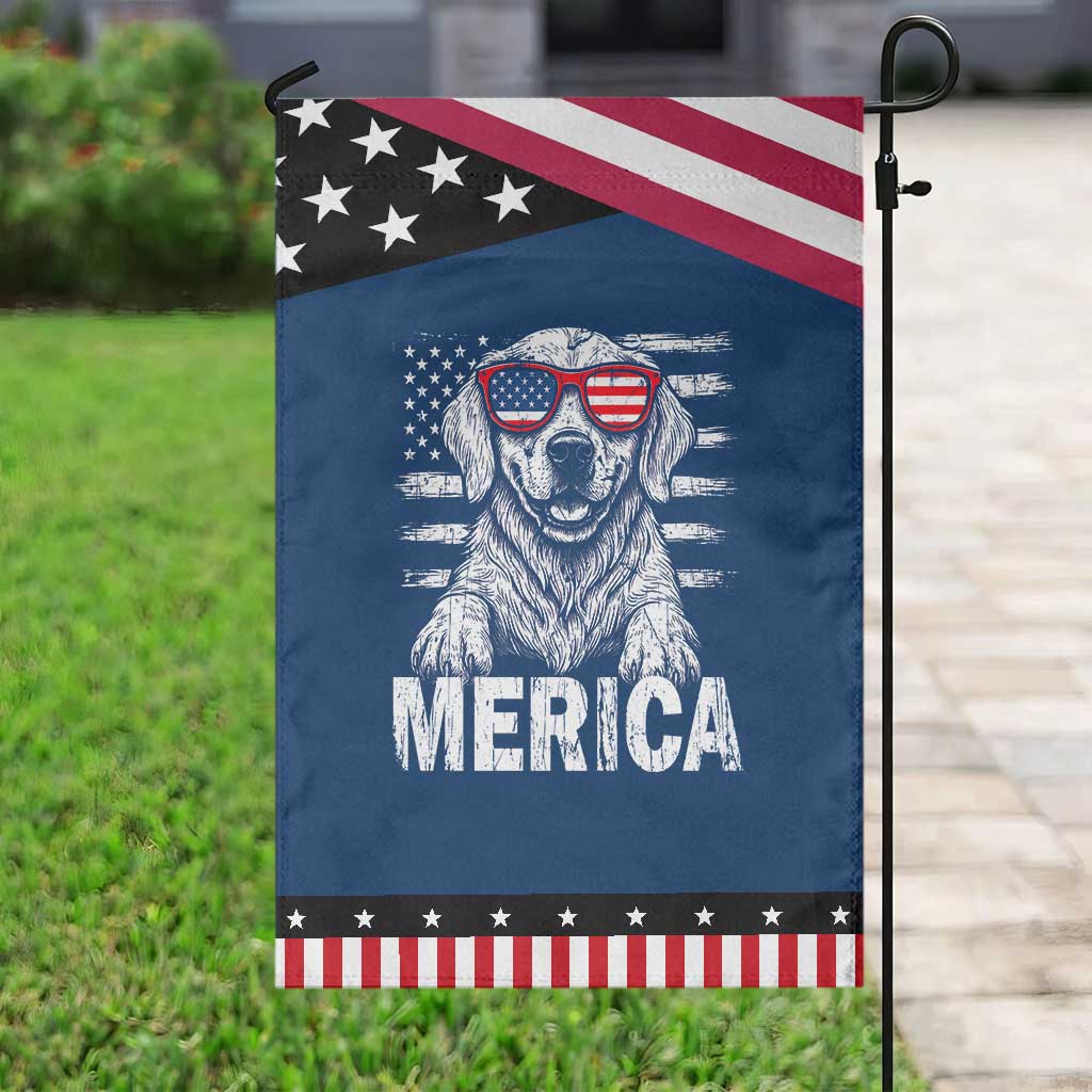 Merica Golden Retriever Garden Flag Patriotic Dog US Flag 4th Of July