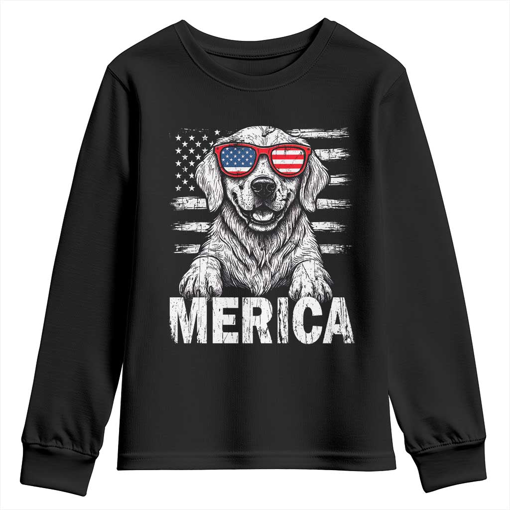 Merica Golden Retriever Youth Sweatshirt Patriotic Dog US Flag 4th Of July - Wonder Print Shop