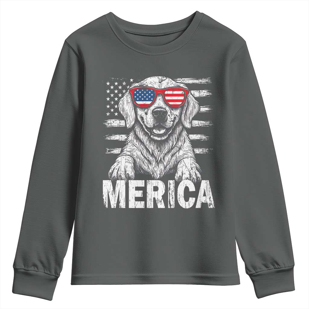 Merica Golden Retriever Youth Sweatshirt Patriotic Dog US Flag 4th Of July - Wonder Print Shop