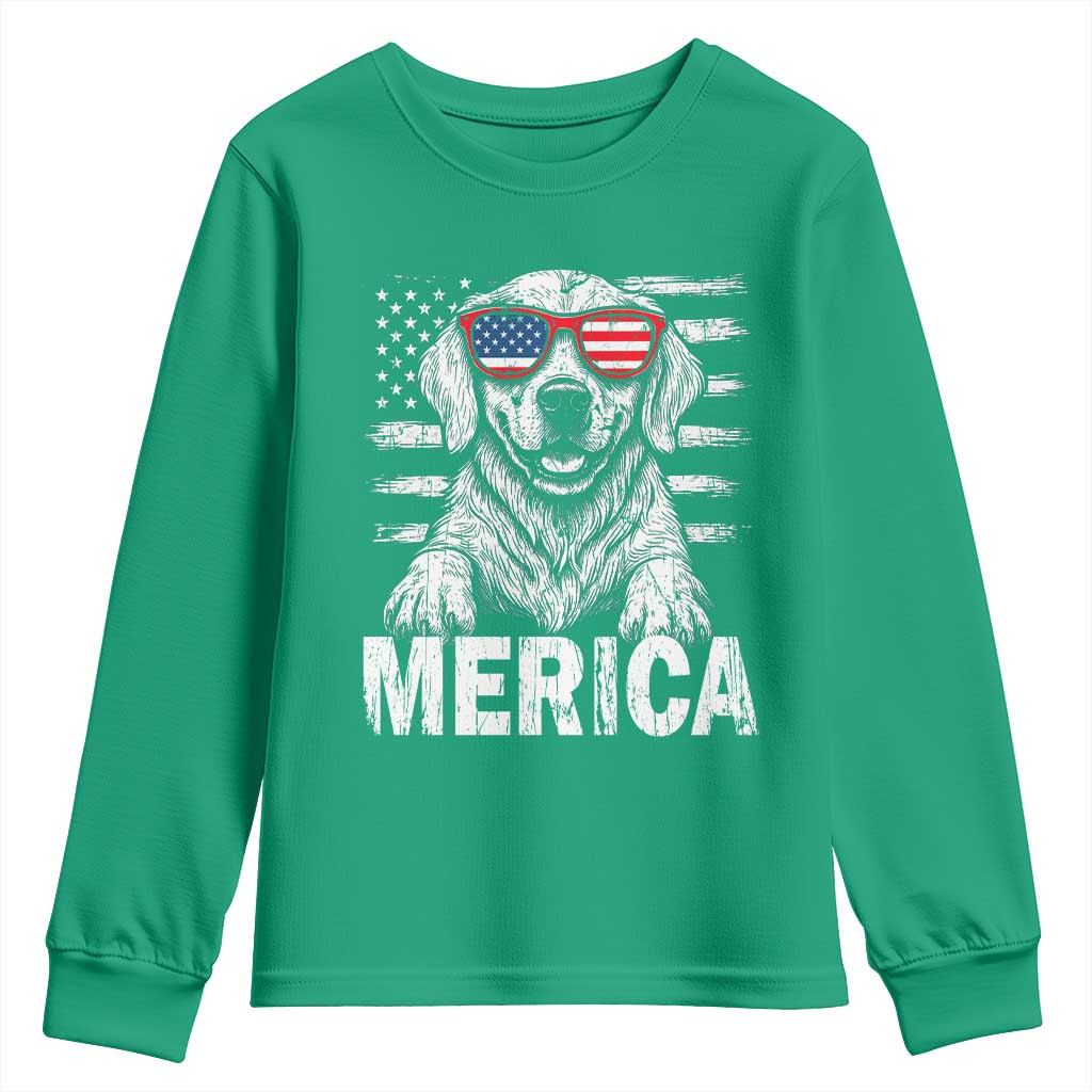 Merica Golden Retriever Youth Sweatshirt Patriotic Dog US Flag 4th Of July - Wonder Print Shop