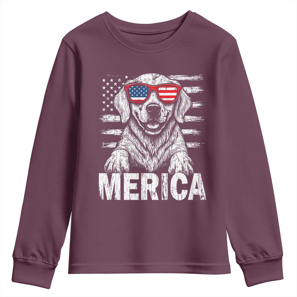 Merica Golden Retriever Youth Sweatshirt Patriotic Dog US Flag 4th Of July - Wonder Print Shop