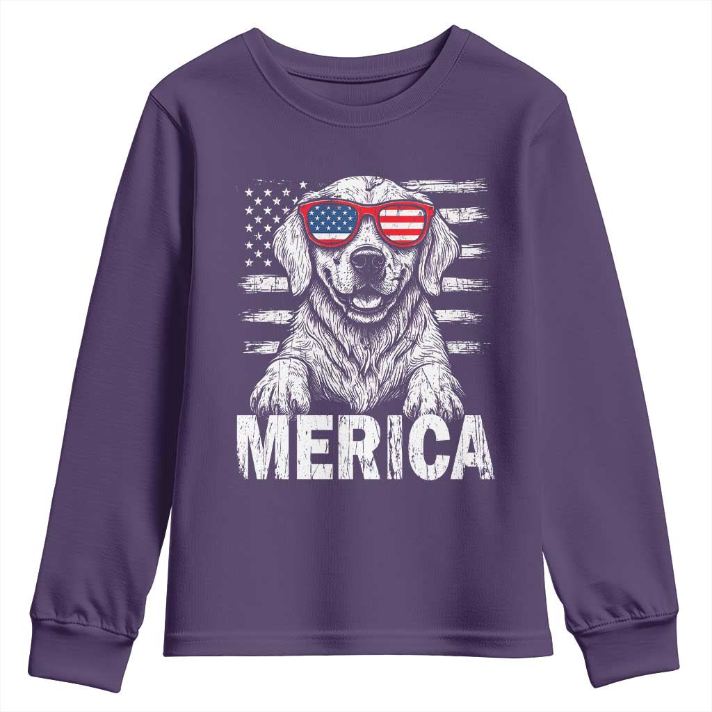 Merica Golden Retriever Youth Sweatshirt Patriotic Dog US Flag 4th Of July - Wonder Print Shop