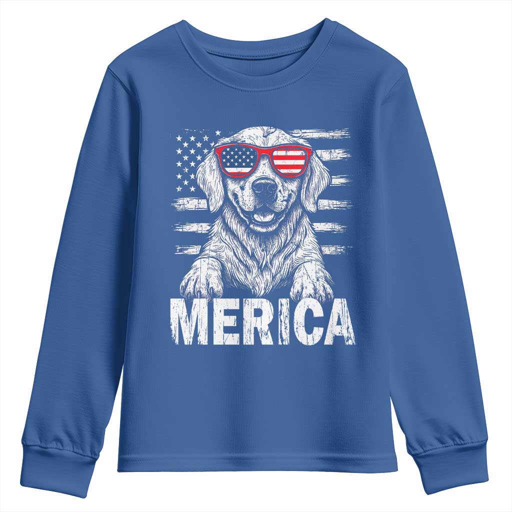 Merica Golden Retriever Youth Sweatshirt Patriotic Dog US Flag 4th Of July - Wonder Print Shop