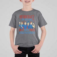 Vintage Feminist Americana T Shirt For Kid Democracy Is Dying But Hey Nice Fireworks Funny 4th Of July