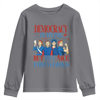 Vintage Feminist Americana Youth Sweatshirt Democracy Is Dying But Hey Nice Fireworks Funny 4th Of July