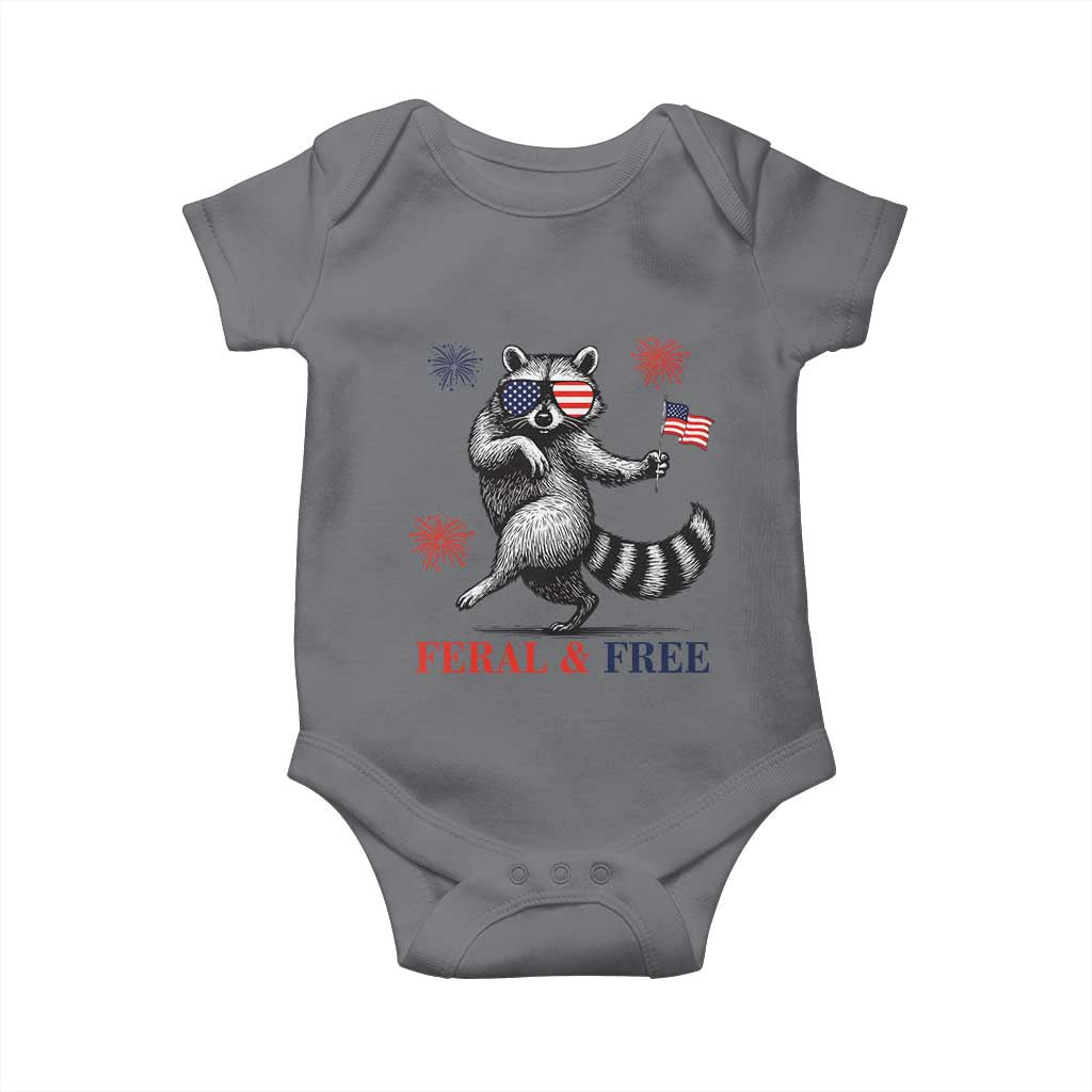 Feral and Free Dancing Raccoon Baby Onesie Funny 4th July Patriotic Animal US Flag and Fireworks - Wonder Print Shop