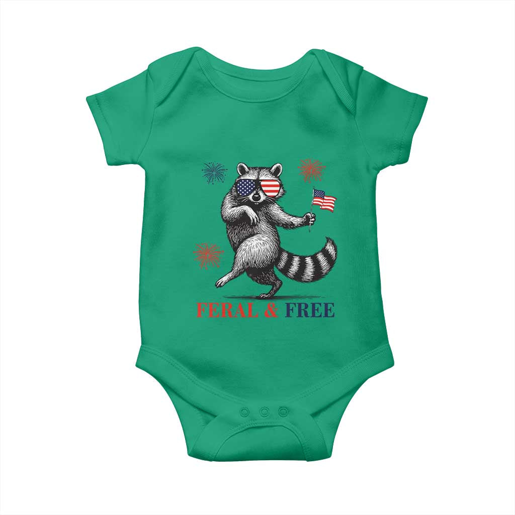 Feral and Free Dancing Raccoon Baby Onesie Funny 4th July Patriotic Animal US Flag and Fireworks - Wonder Print Shop