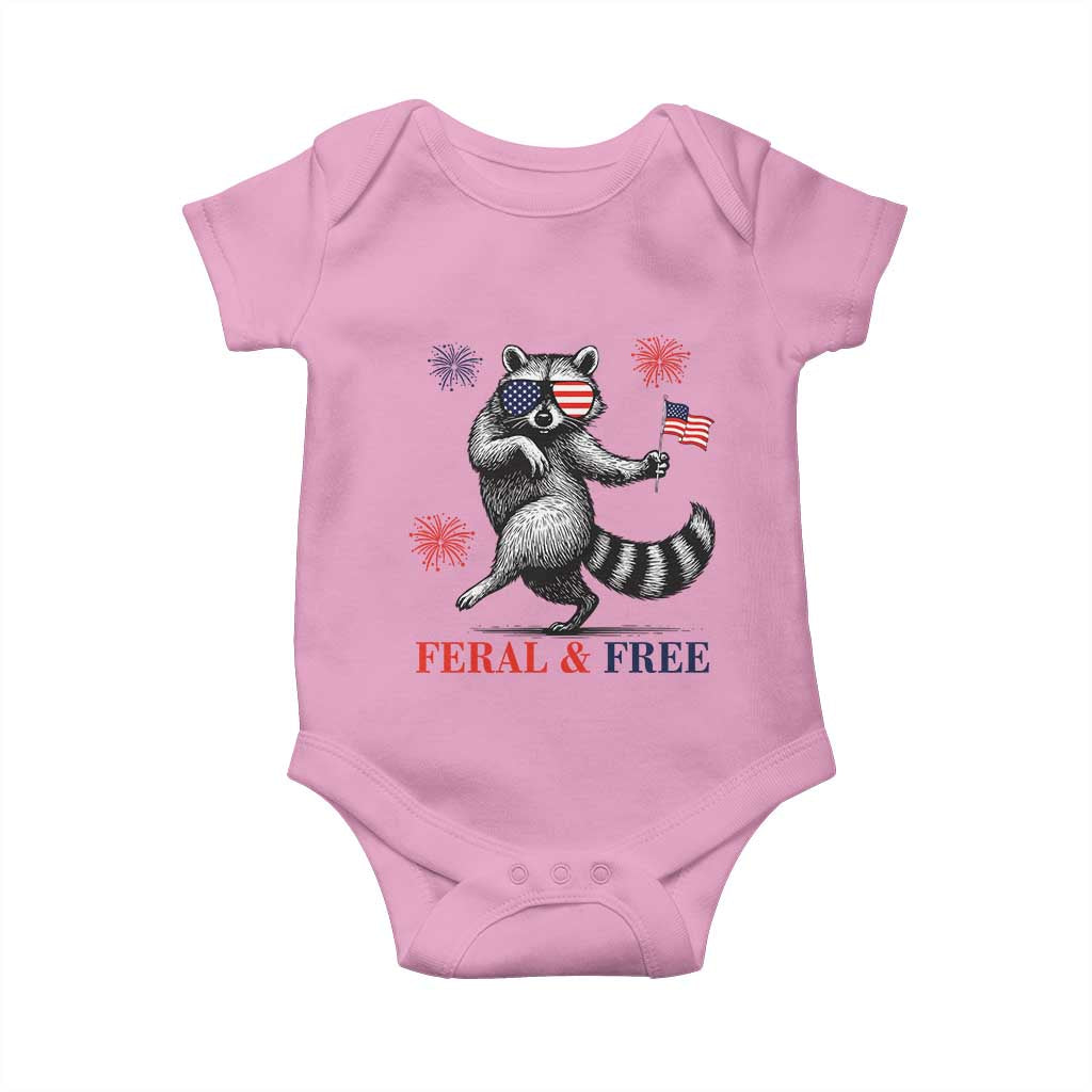 Feral and Free Dancing Raccoon Baby Onesie Funny 4th July Patriotic Animal US Flag and Fireworks - Wonder Print Shop