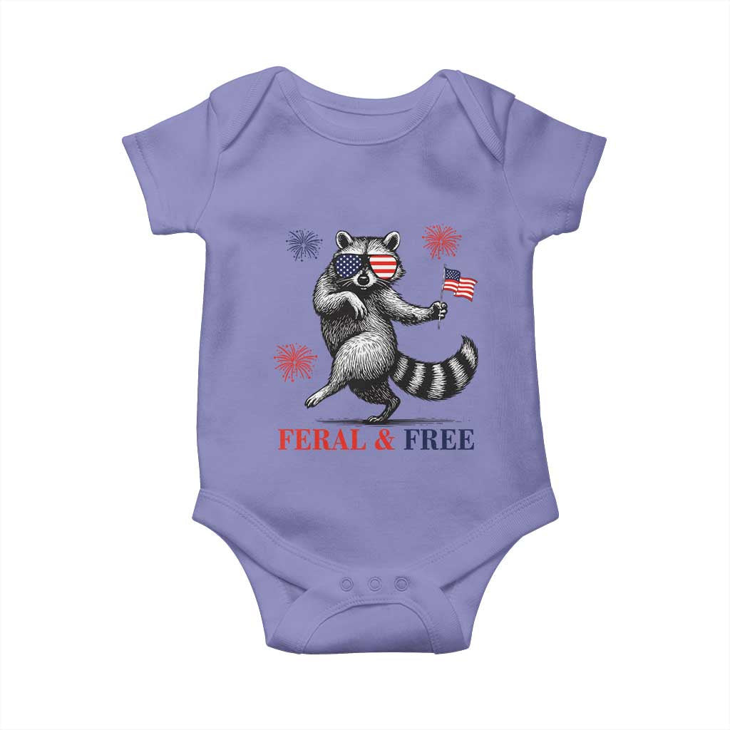 Feral and Free Dancing Raccoon Baby Onesie Funny 4th July Patriotic Animal US Flag and Fireworks - Wonder Print Shop