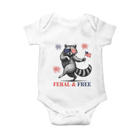 Feral and Free Dancing Raccoon Baby Onesie Funny 4th July Patriotic Animal US Flag and Fireworks - Wonder Print Shop