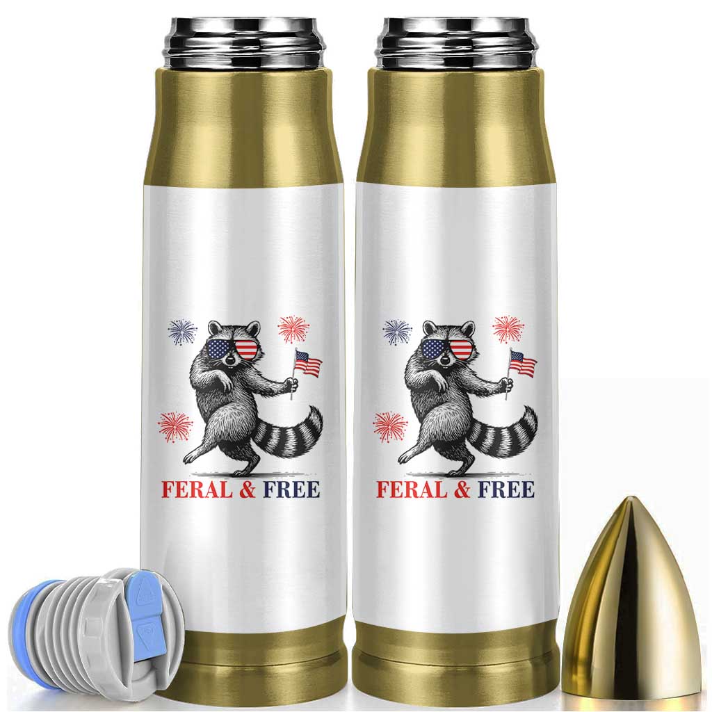 Feral and Free Dancing Raccoon Bullet Tumbler Funny 4th July Patriotic Animal US Flag and Fireworks - Wonder Print Shop