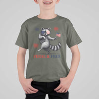 Feral and Free Dancing Raccoon T Shirt For Kid Funny 4th July Patriotic Animal US Flag and Fireworks - Wonder Print Shop