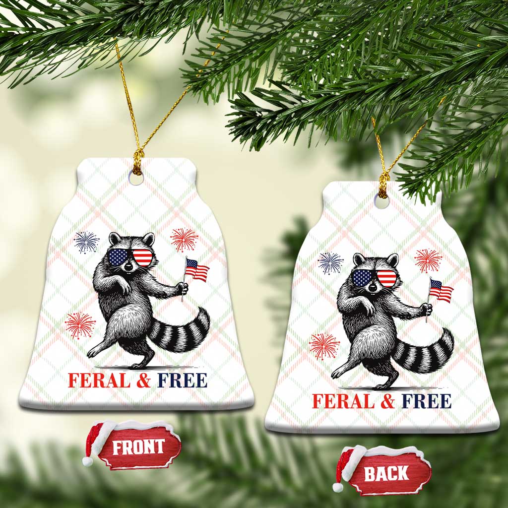 Feral and Free Dancing Raccoon Ceramic Ornament Funny 4th July Patriotic Animal US Flag and Fireworks - Wonder Print Shop
