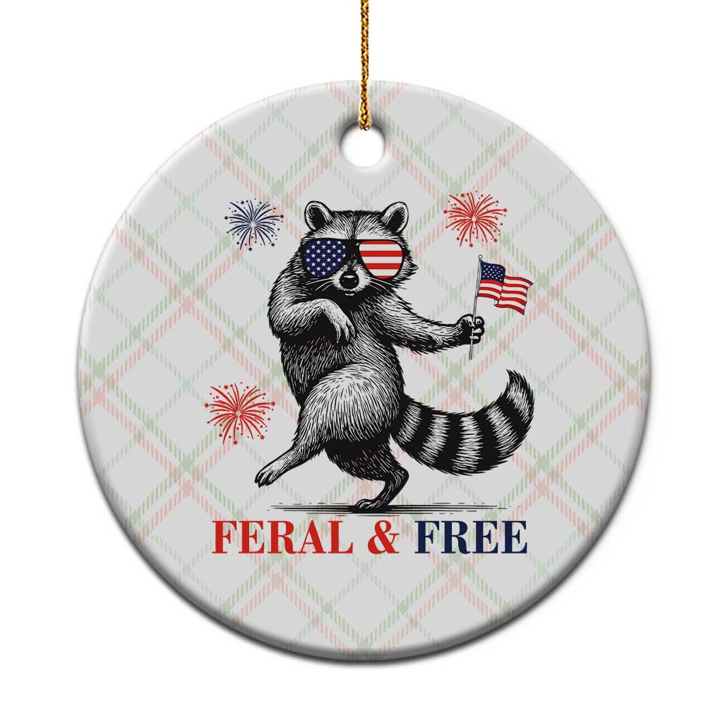 Feral and Free Dancing Raccoon Ceramic Ornament Funny 4th July Patriotic Animal US Flag and Fireworks - Wonder Print Shop