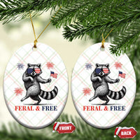 Feral and Free Dancing Raccoon Ceramic Ornament Funny 4th July Patriotic Animal US Flag and Fireworks - Wonder Print Shop
