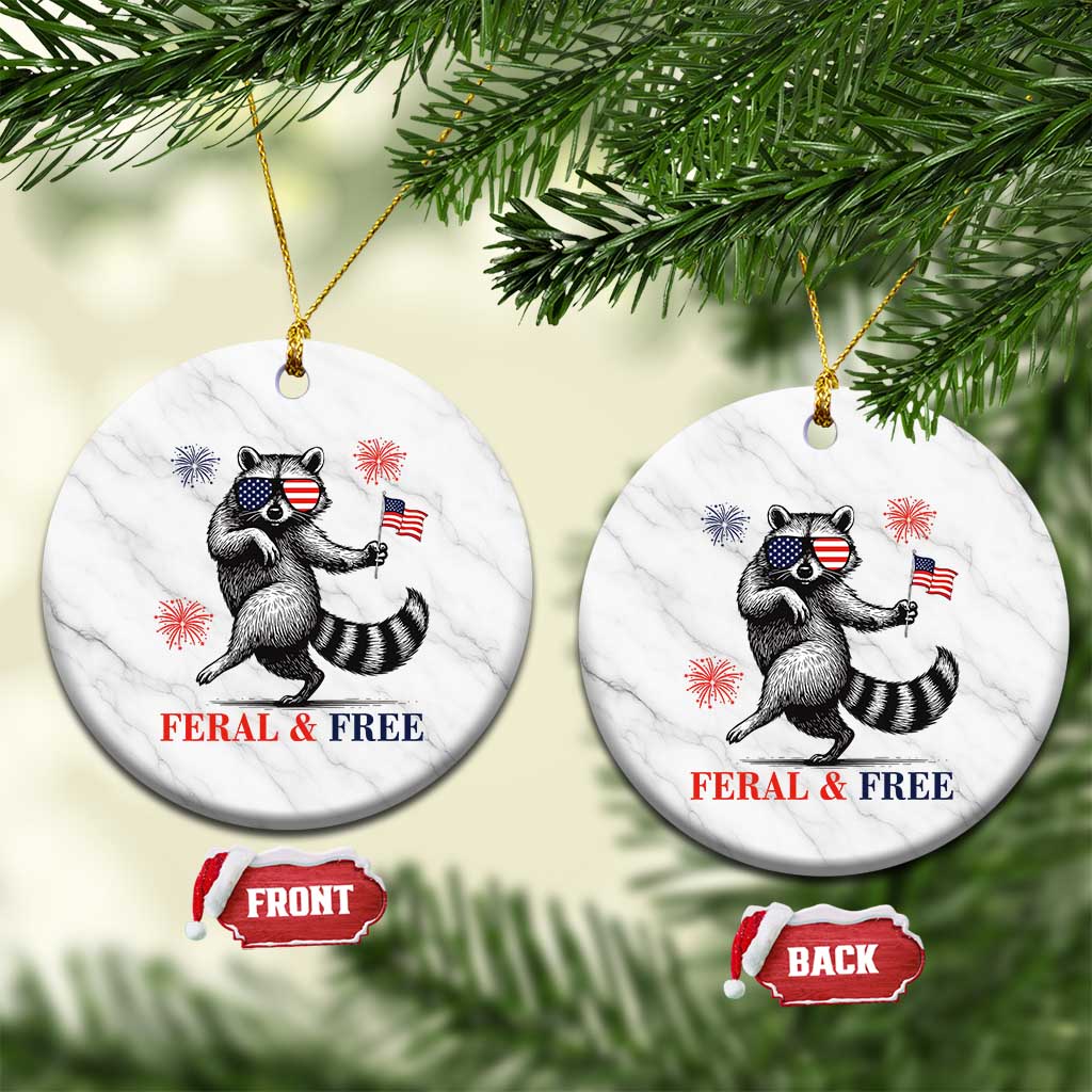 Feral and Free Dancing Raccoon Ceramic Ornament Funny 4th July Patriotic Animal US Flag and Fireworks - Wonder Print Shop