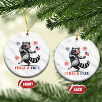 Feral and Free Dancing Raccoon Ceramic Ornament Funny 4th July Patriotic Animal US Flag and Fireworks - Wonder Print Shop