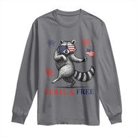 Feral and Free Dancing Raccoon Long Sleeve Shirt Funny 4th July Patriotic Animal US Flag and Fireworks - Wonder Print Shop