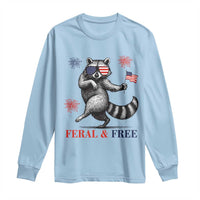 Feral and Free Dancing Raccoon Long Sleeve Shirt Funny 4th July Patriotic Animal US Flag and Fireworks - Wonder Print Shop
