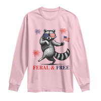 Feral and Free Dancing Raccoon Long Sleeve Shirt Funny 4th July Patriotic Animal US Flag and Fireworks - Wonder Print Shop
