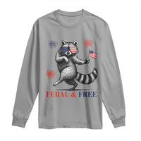 Feral and Free Dancing Raccoon Long Sleeve Shirt Funny 4th July Patriotic Animal US Flag and Fireworks - Wonder Print Shop