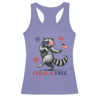 Feral and Free Dancing Raccoon Racerback Tank Top Funny 4th July Patriotic Animal US Flag and Fireworks - Wonder Print Shop