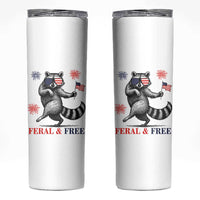 Feral and Free Dancing Raccoon Skinny Tumbler Funny 4th July Patriotic Animal US Flag and Fireworks - Wonder Print Shop