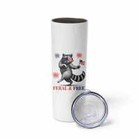 Feral and Free Dancing Raccoon Skinny Tumbler Funny 4th July Patriotic Animal US Flag and Fireworks - Wonder Print Shop