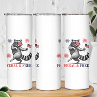 Feral and Free Dancing Raccoon Skinny Tumbler Funny 4th July Patriotic Animal US Flag and Fireworks - Wonder Print Shop