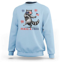 Feral and Free Dancing Raccoon Sweatshirt Funny 4th July Patriotic Animal US Flag and Fireworks - Wonder Print Shop