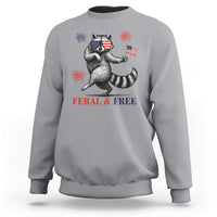 Feral and Free Dancing Raccoon Sweatshirt Funny 4th July Patriotic Animal US Flag and Fireworks - Wonder Print Shop