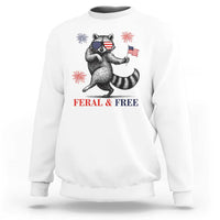 Feral and Free Dancing Raccoon Sweatshirt Funny 4th July Patriotic Animal US Flag and Fireworks - Wonder Print Shop