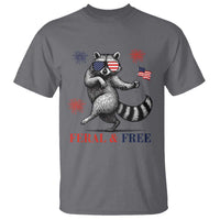 Feral and Free Dancing Raccoon T Shirt Funny 4th July Patriotic Animal US Flag and Fireworks - Wonder Print Shop