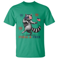 Feral and Free Dancing Raccoon T Shirt Funny 4th July Patriotic Animal US Flag and Fireworks - Wonder Print Shop
