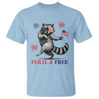 Feral and Free Dancing Raccoon T Shirt Funny 4th July Patriotic Animal US Flag and Fireworks - Wonder Print Shop