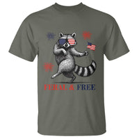 Feral and Free Dancing Raccoon T Shirt Funny 4th July Patriotic Animal US Flag and Fireworks - Wonder Print Shop
