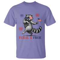 Feral and Free Dancing Raccoon T Shirt Funny 4th July Patriotic Animal US Flag and Fireworks - Wonder Print Shop