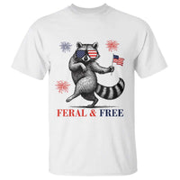 Feral and Free Dancing Raccoon T Shirt Funny 4th July Patriotic Animal US Flag and Fireworks - Wonder Print Shop