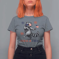 Feral and Free Dancing Raccoon T Shirt For Women Funny 4th July Patriotic Animal US Flag and Fireworks - Wonder Print Shop