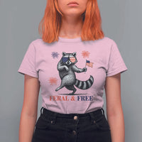 Feral and Free Dancing Raccoon T Shirt For Women Funny 4th July Patriotic Animal US Flag and Fireworks - Wonder Print Shop