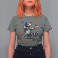 Feral and Free Dancing Raccoon T Shirt For Women Funny 4th July Patriotic Animal US Flag and Fireworks - Wonder Print Shop