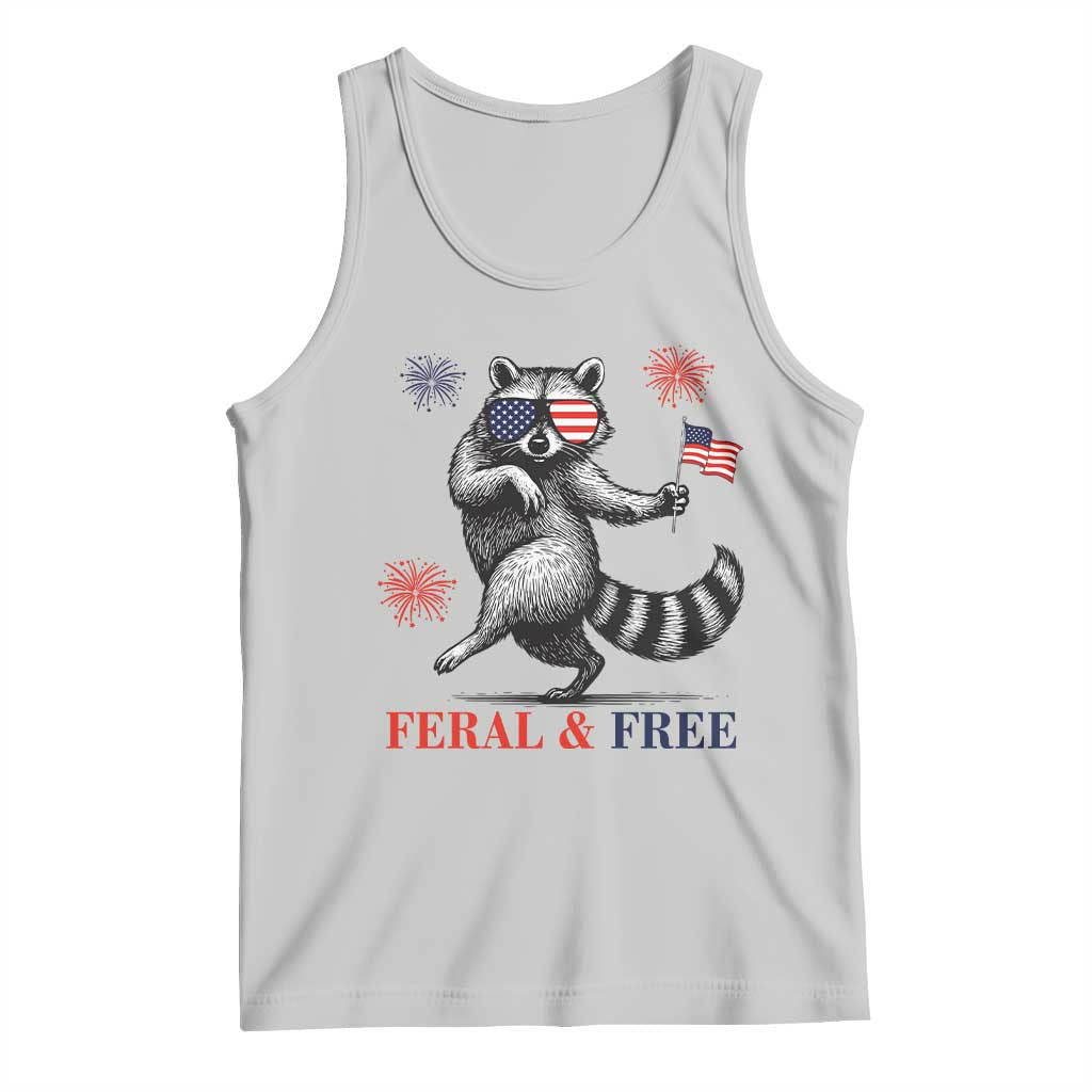 Feral and Free Dancing Raccoon Tank Top Funny 4th July Patriotic Animal US Flag and Fireworks - Wonder Print Shop