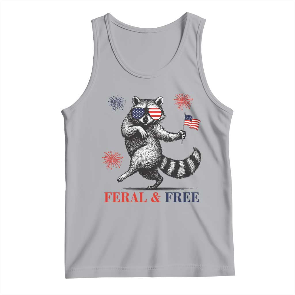 Feral and Free Dancing Raccoon Tank Top Funny 4th July Patriotic Animal US Flag and Fireworks - Wonder Print Shop