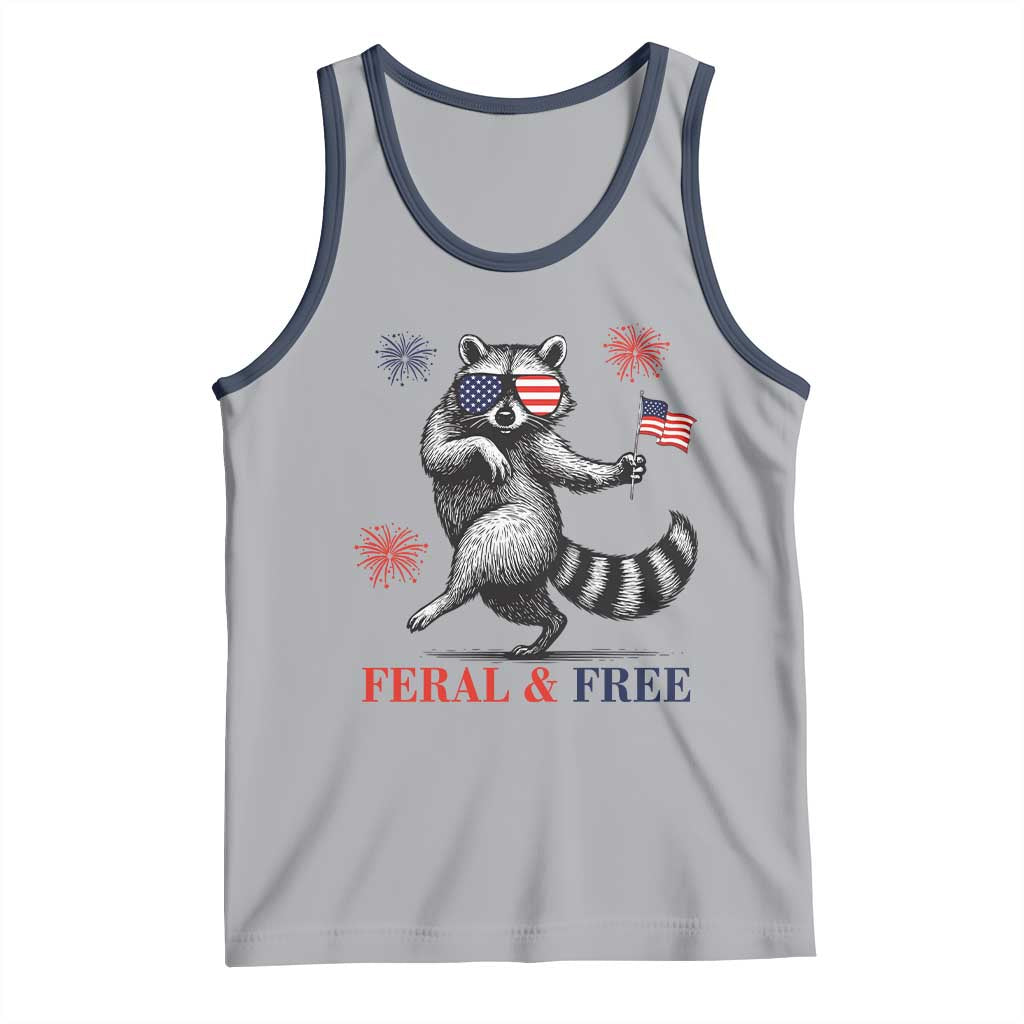 Feral and Free Dancing Raccoon Tank Top Funny 4th July Patriotic Animal US Flag and Fireworks - Wonder Print Shop