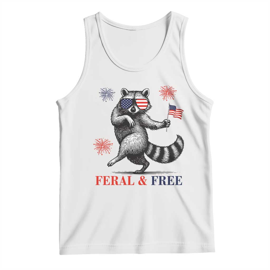 Feral and Free Dancing Raccoon Tank Top Funny 4th July Patriotic Animal US Flag and Fireworks - Wonder Print Shop
