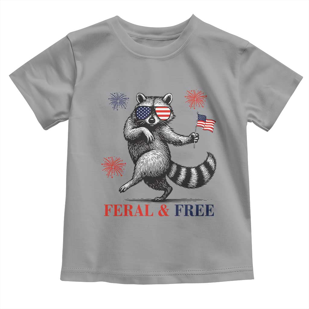 Feral and Free Dancing Raccoon Toddler T Shirt Funny 4th July Patriotic Animal US Flag and Fireworks - Wonder Print Shop