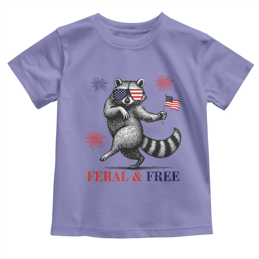Feral and Free Dancing Raccoon Toddler T Shirt Funny 4th July Patriotic Animal US Flag and Fireworks - Wonder Print Shop